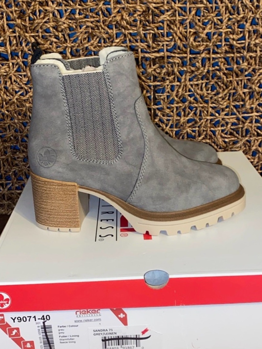 NIB RIEKER ANTISTRESS GREY FLEECE LINED HEELED BOOTS SZ 36 fits sz 6 women’s